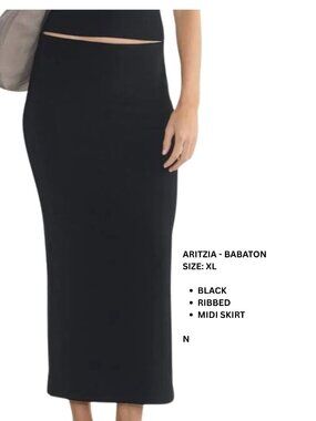Aritzia Babaton Black Ribbed Knit Midi Skirt | XL